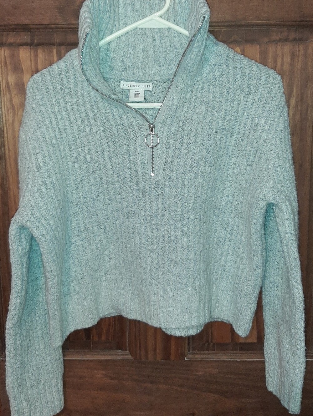 Sincerly Jules Light Gray Cropped Half-Zip Sweater M